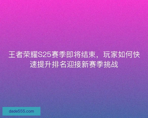 王者荣耀S25赛季即将结束，玩家如何快速提升排名迎接新赛季挑战